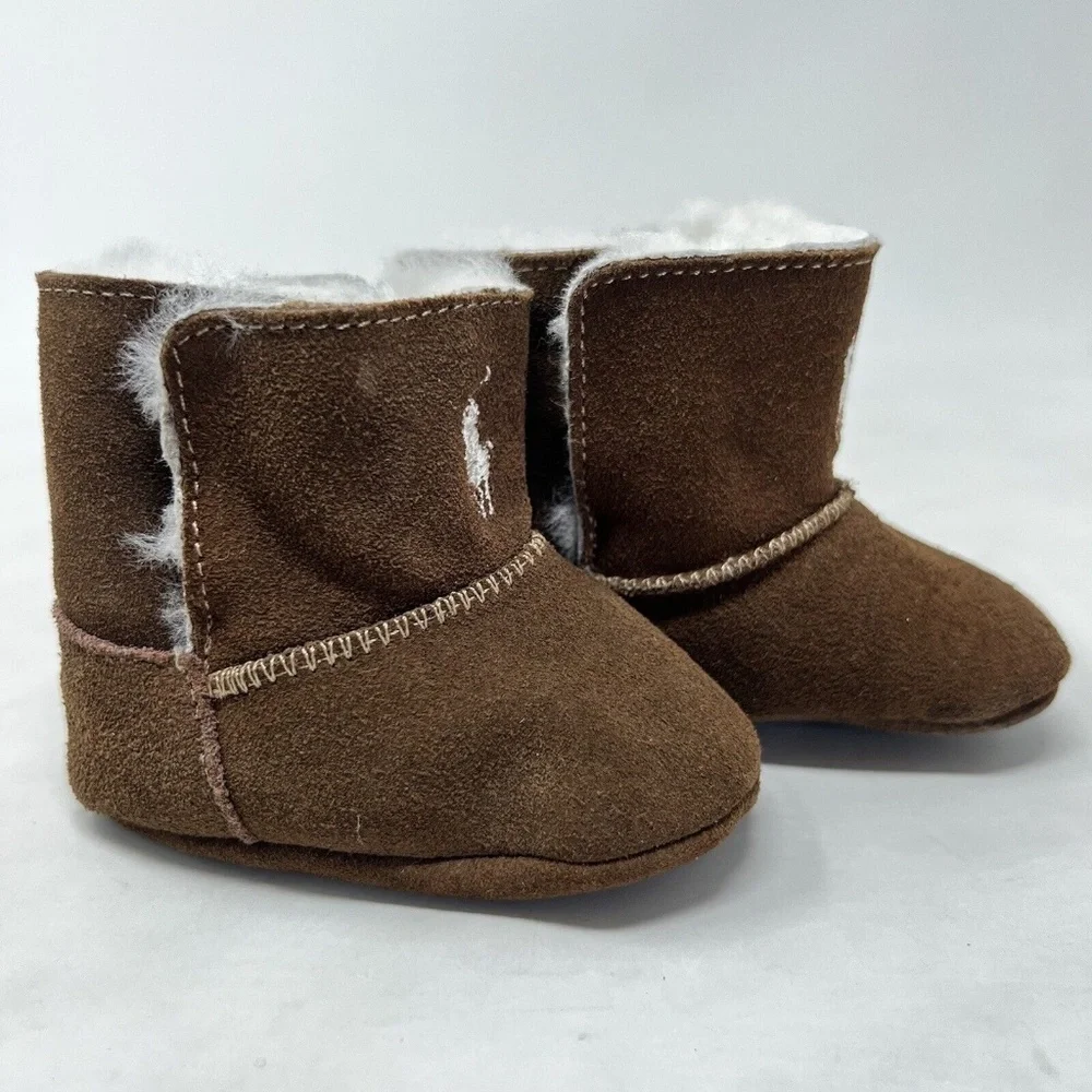 Ralph Lauren Infant Girl's Mallor Suede Toggle Boot Brown Layette Shoes Sz 1